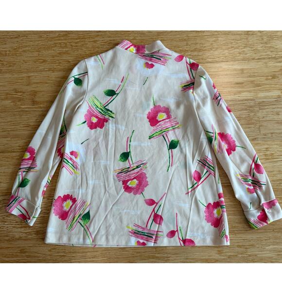 VTG 1970s NPC Fashions Penn Womens M/L Polyester Long Sleeve Floral Blouse - Picture 3 of 9